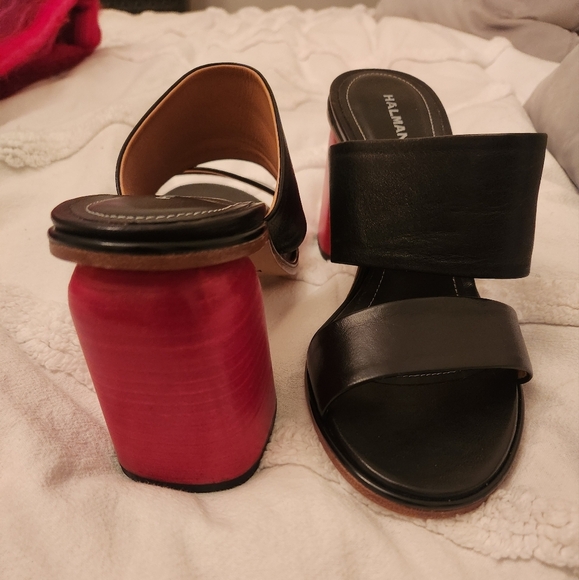 New in Box Halmanera Leather Heeled Slides - Picture 2 of 5